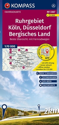 Abbildung von: KOMPASS Fahrradkarte 3367 Ruhrgebiet, Köln, Düsseldorf, Bergisches Land mit Knotenpunkten 1:70.000 - KOMPASS-Karten