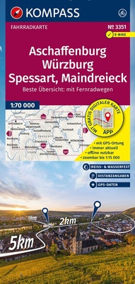 Abbildung von: KOMPASS Fahrradkarte 3351 Aschaffenburg, Würzburg, Spessart, Maindreieck 1:70.000 - KOMPASS-Karten