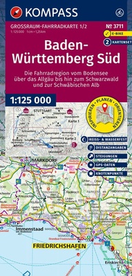 Abbildung von: KOMPASS Großraum Fahrradkarte 3711 Baden-Württemberg Süd, die Fahrradregion vom Bodensee über das Allgäu bis zum Schwarzwald und der Schwäbischen Alb; mit Knotenpunkten 1:125.000 - KOMPASS-Karten