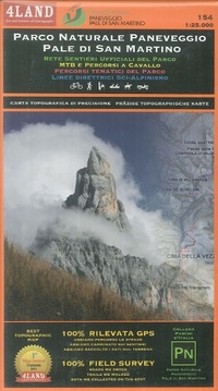 Abbildung von: Parco naturale di Paneveggio. Pale di San Martino. Rete sentieri ufficiali del Parco. Percorsi tematici del Parco. Linee direttrici sci-alpinismo 1:25.000. Ediz. italiana, inglese e tedesca - 4Land