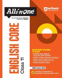 Enlarge image Cover: Arihant All in One English Core Class 11 for Cbse Exams 2025-26 as Per Latest Syllabus Detailed Study Material for All Three Sections, Ncert & Other Important Questions, Cbqs, Extract Based & Sa, La, Sample Questions Papers, Assessment of Speaking & Listening Skills (Asl) - Arihant Publications India Limited