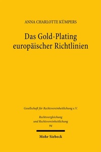 Abbildung von: Das Gold-Plating europäischer Richtlinien - Mohr Siebeck
