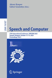 Enlarge image Cover: Speech and Computer - Springer