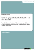 Cover: Kritik im Spiegel der Kritik: Hat Kritik noch eine Zukunft? - GRIN Verlag
