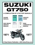 Cover: SUZUKI GT750 WORKSHOP MANUAL 1971 to 1977 - A COMPILATION OF 4 ORIGINAL SUZUKI FACTORY MANUALS - Veloce Enterprises, Inc.