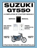 Cover: SUZUKI GT550 WORKSHOP MANUAL 1972 to 1977 - A COMPILATION OF 3 ORIGINAL SUZUKI FACTORY MANUALS - Veloce Enterprises, Inc.