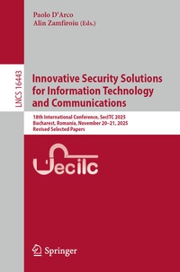 Enlarge image Cover: Innovative Security Solutions for Information Technology and Communications - Springer