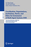 Cover: Coordination, Organizations, Institutions, Norms, and Ethics for Governance of Multi-Agent Systems XVIII - Springer