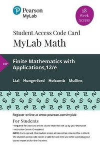 Enlarge image Cover: Mylab Math with Pearson Etext -- 18 Week Standalone Access Card -- For Finite Mathematics with Applications - Pearson