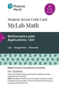 Enlarge image Cover: Mylab Math with Pearson Etext -- 18 Week Standalone Access Card -- For Mathematics with Applications - Pearson