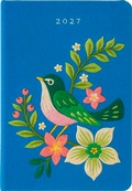 Cover: Taschenkalender A6 2027: Vogel und Bl&uuml;ten, bestickt, blau - Groh