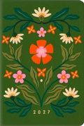 Cover: Taschenkalender A6 2027: Bl&uuml;tenmotiv, bestickt, gr&uuml;n - Groh