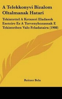Abbildung von: A Telekkonyvi Bizalom Oltalmanak Hatari - Kessinger Publishing