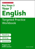 Cover: KS3 Year 7 English Targeted Practice Workbook with answers. - Scholastic