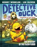 Cover: Detective Duck: The Mystery of the Flash Flood (Detective Duck #4) - Amulet Books