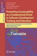 Cover: Promoting Sustainability as a Fundamental Driver in Software Development Training and Education - Springer
