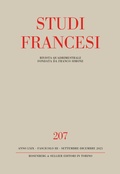 Cover: Studi Francesi 207 - Rosenberg & Sellier