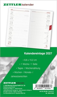 Bild vergrößern Bild: Kalenderersatzeinlage TP 1W/1S 2027 - ZETTLER Kalender