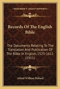Cover: Records Of The English Bible - Kessinger Publishing