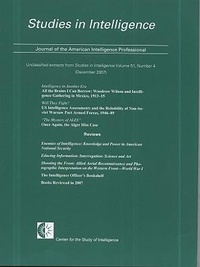 Abbildung von: Studies in Intelligence, Journal of the American Intelligence Professional, Unclassified Extracts from Studies in Intelligence, V. 51, No. 4 (December 2007) - Central Intelligence Agency