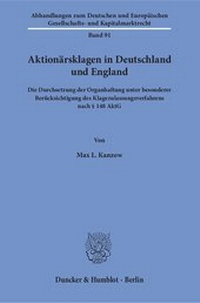 Abbildung von: Aktionärsklagen in Deutschland und England - Duncker & Humblot