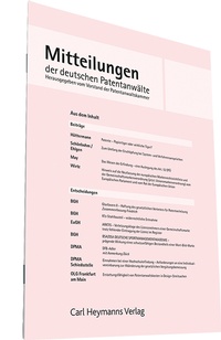 Abbildung von: Mitteilungen der deutschen Patentanwälte - MDP - Carl Heymanns Verlag