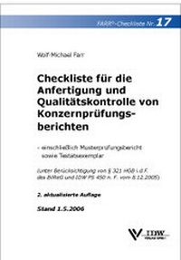 Abbildung von: Checkliste 17 für die Anfertigung und Qualitätskontrolle von Konzernprüfungsberichten - IDW