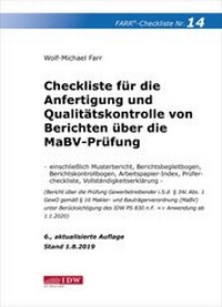 Abbildung von: Checkliste 14 für die Anfertigung und Qualitätskontrolle von Berichten über die MaBV-Prüfung - IDW