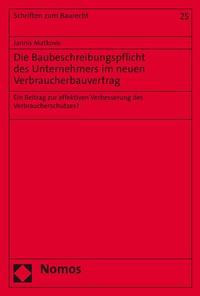 Abbildung von: Die Baubeschreibungspflicht des Unternehmers im neuen Verbraucherbauvertrag - Nomos