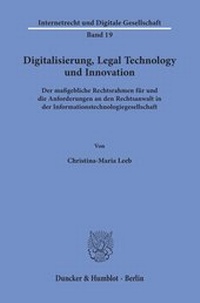 Abbildung von: Digitalisierung, Legal Technology und Innovation. - Duncker & Humblot