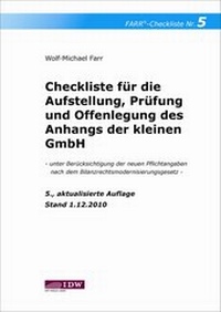 Abbildung von: Checkliste für die Aufstellung, Prüfung und Offenlegung des Anhangs der kleinen GmbH - IDW