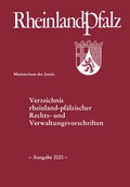 Bild: Verzeichnis rheinland-pf&auml;lzischer Rechts- und Verwaltungsvorschriften - Ausgabe 2020 - - Nomos