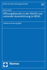 Abbildung von: Öffnungsklauseln in der DSGVO und nationale Verwirklichung im BDSG - Nomos