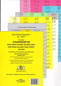 Abbildung von: DürckheimRegister® STEUERGESETZE: Zahlen und §§, OHNE Stichworte - Dürckheim Verlag