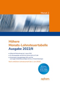 Abbildung von: Höhere Monats-Lohnsteuertabelle 2022/II - Rehm