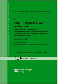 Abbildung von: HOAI - Planen und Bauen im Bestand. Arbeitshilfen zur Bestimmung der anrechenbaren Kosten aus mitzuverarbeitender Bausubstanz und des Zuschlags für Umbauten und Modernisierungen - HOAI 2013 Onlineversion - Reguvis Fachmedien