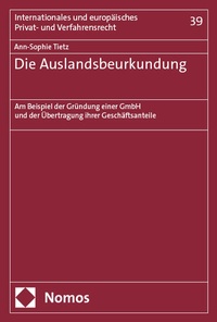 Abbildung von: Die Auslandsbeurkundung - Nomos
