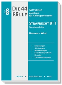Bild: Die 44 wichtigsten F&auml;lle Strafrecht BT I - Verm&ouml;gensdelikte - Hemmer-W&uuml;st