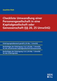 Enlarge image Cover: Checkliste Umwandlung einer Personengesellschaft in eine Kapitalgesellschaft oder Genossenschaft (§§ 20, 25 UmwStG) - HDS