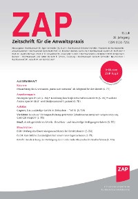 Abbildung von: ZAP - Zeitschrift für die Anwaltspraxis - ZAP