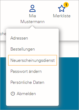Screenshot Übersichtsmenü im Kundenaccount
