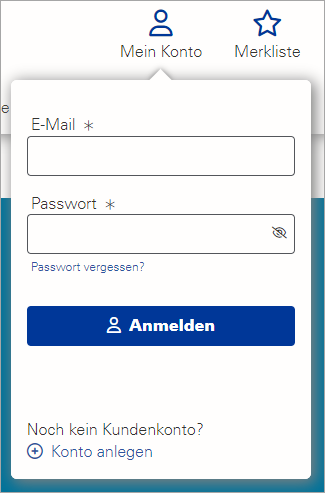 Screenshot Anmeldung unter Mein Konto